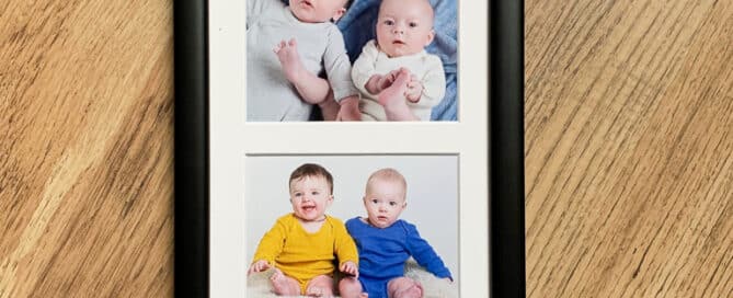 a baby photography club frame with four pictures of twins