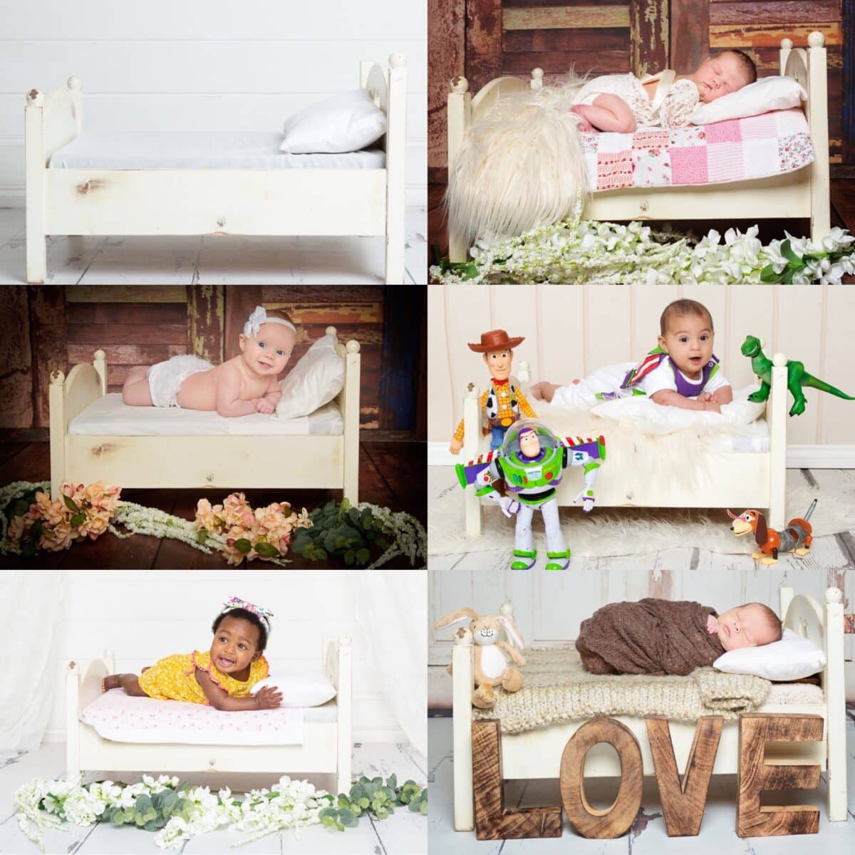 Miniature White Bed in Action Studio Prop