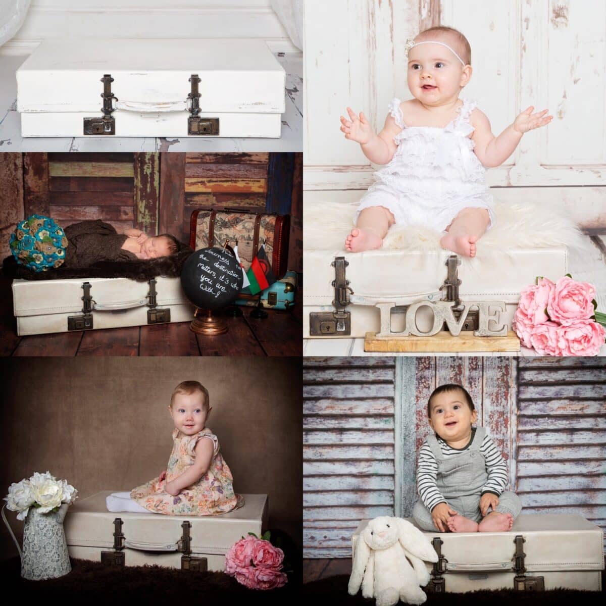 Vintage suitcase studio prop in action