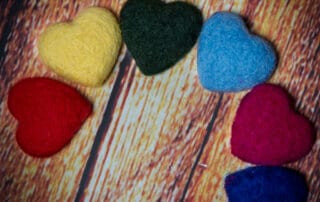 felted rainbow hearts studio accessories