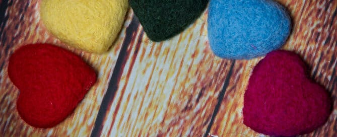 felted rainbow hearts studio accessories