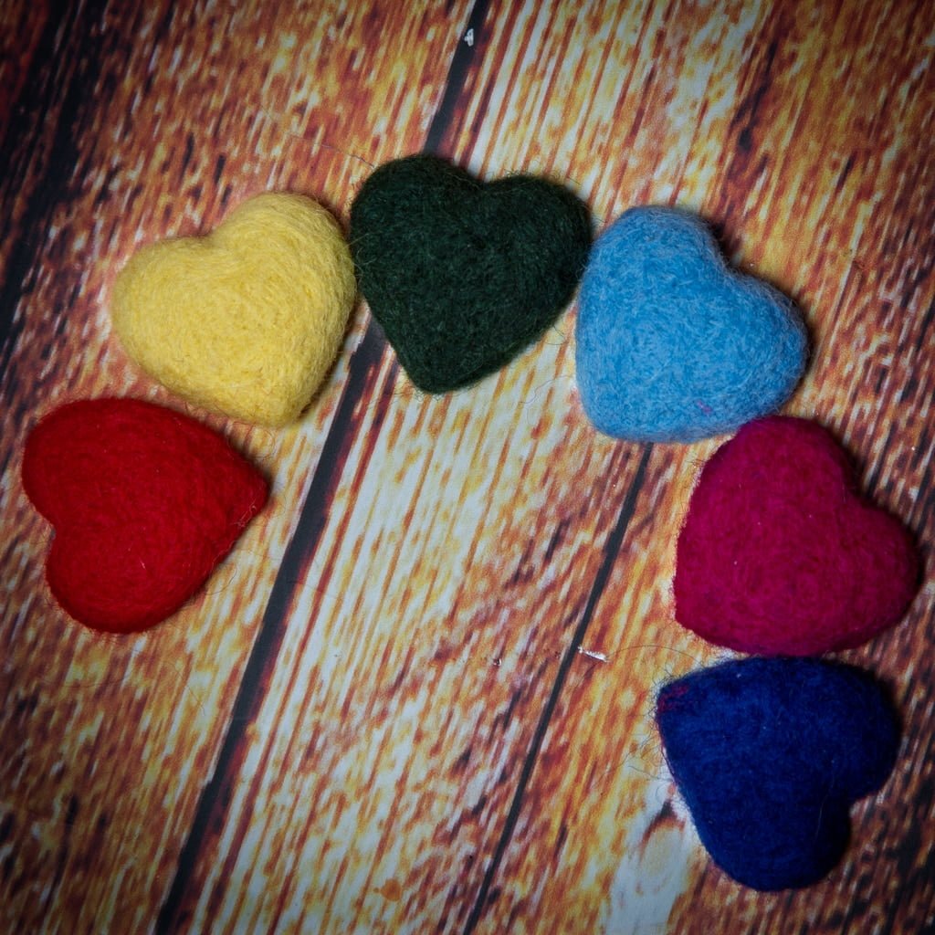 felted rainbow hearts studio accessories