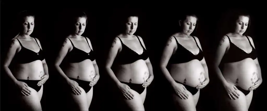Maternity Photography East Grinstead West Sussex a series of pictures of the same pregnant woman as her bump grows over time