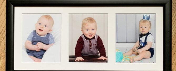 a baby photography club frame with three photos of a baby boy