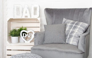 My Father's Day themed photo shoot with a grey armchair