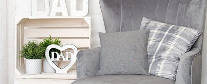 My Father's Day themed photo shoot with a grey armchair