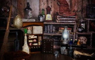 My Wizard's Laboratory Halloween themed photo shoot set with spooky items