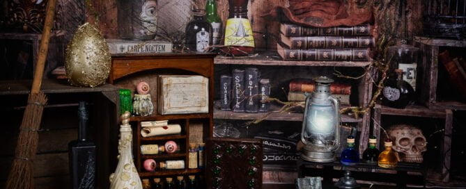 My Wizard's Laboratory Halloween themed photo shoot set with spooky items