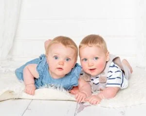 Baby Photography East Grinstead West Sussex twin boy and girl pose for photos in my studio in East Grinstead