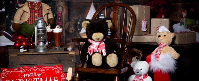a santa's workshop christmas themed photo shoot set