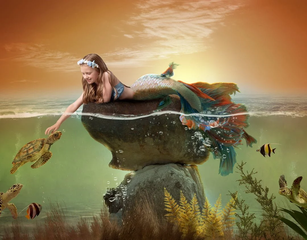 a little girl in a digital mermaid portrait