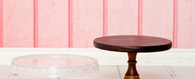 a trio of cake stands in the studio