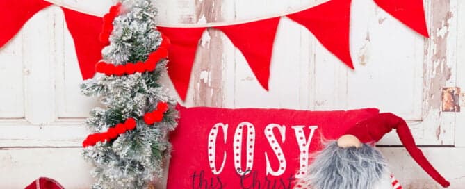 a red and white, gonk themed Christmas mini prop set at my photographic studio