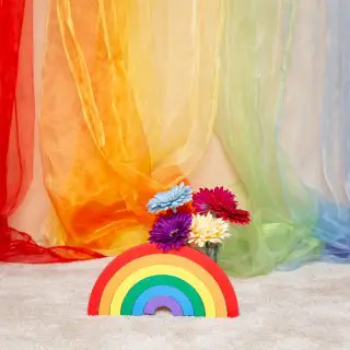 rainbow themed studio prop set
