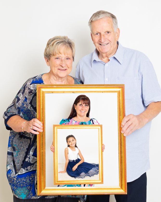 a three generation family portrait in the West Sussex Studio
