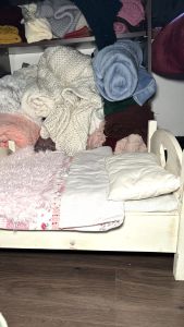 Miniature white newborn bed prop