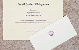 a voucher for a photo shoot with Sarah Fisher Photography in Sussex