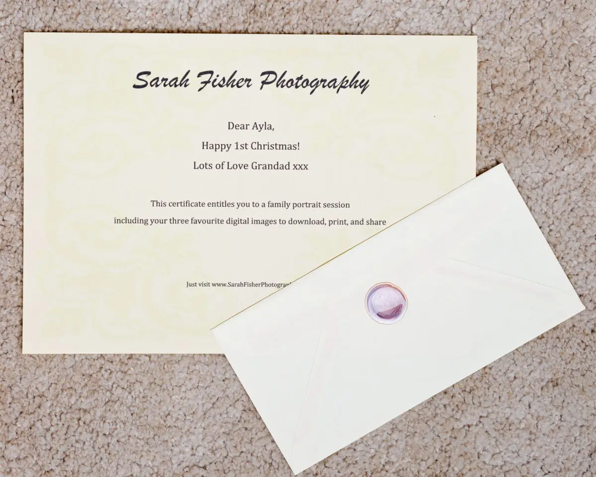 Sarah Fisher Photography Gift Vouchers a voucher for a photo shoot with Sarah Fisher Photography in Sussex