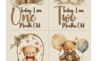 A set of bear baby milestone free printable cards