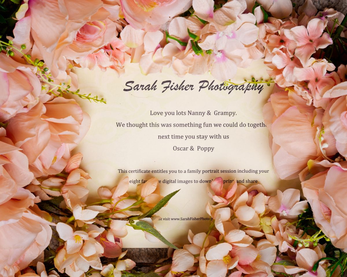 A gift voucher for a family photo shoot in West Sussex