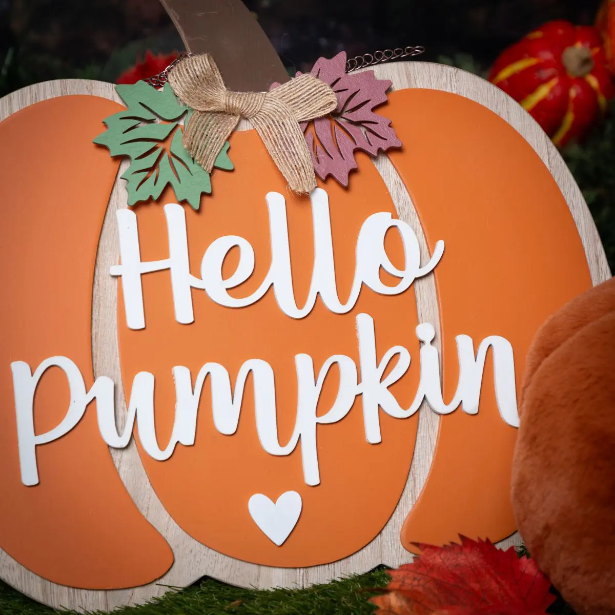 A sign reading hello pumpkin from my Pumpkin Forest photo shoot event in West Sussex