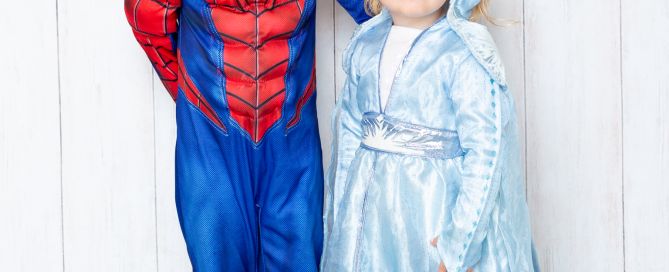 Spiderman and Elsa pose for a photo together