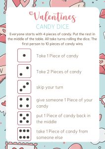 Valentine Candy Dice A candy Dice valentines themed game from my free printables collection