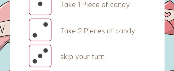 A candy Dice valentines themed game from my free printables collection