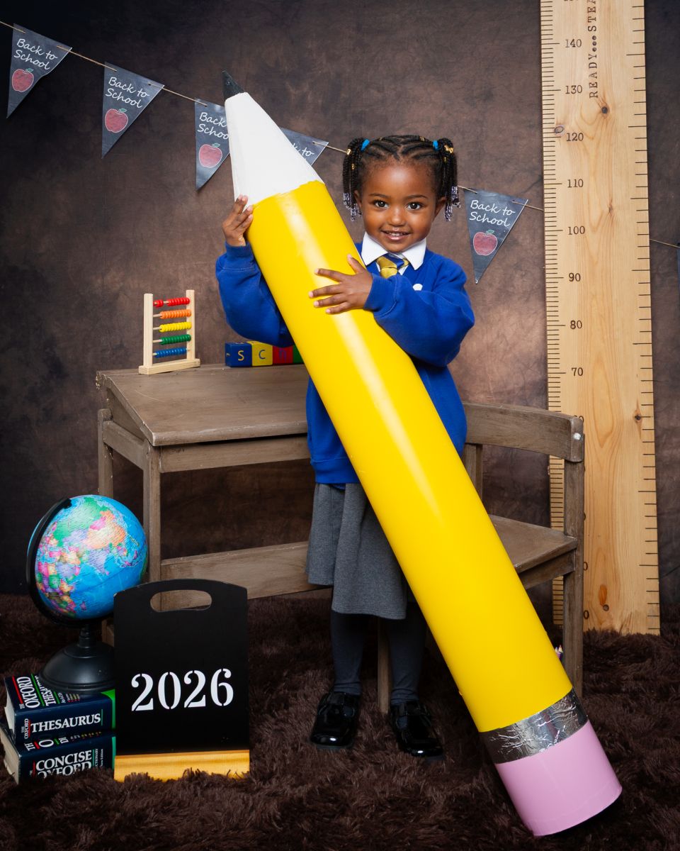 Starting School Photo Shoot Event West Sussex Crawley Down Starting School Sessions featuring a giant pencil 2